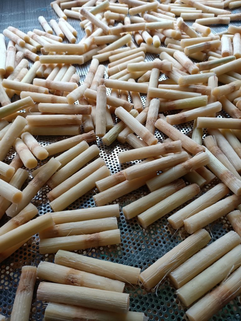 Drying-shrimp-paste-sugarcane-before-packing